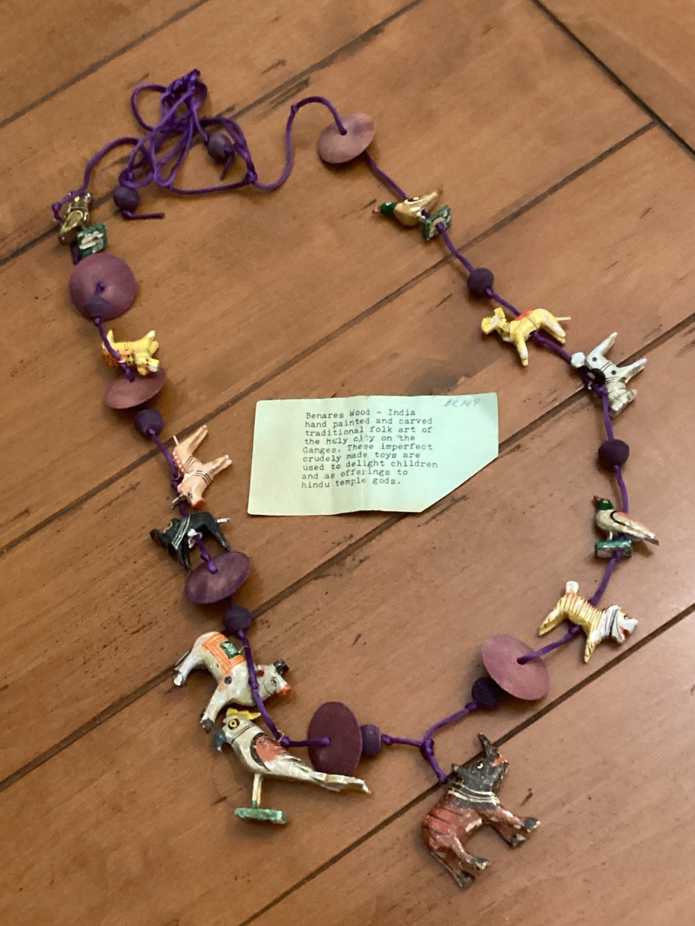 Hand-Painted Animal Charm Necklace - Purple Cord